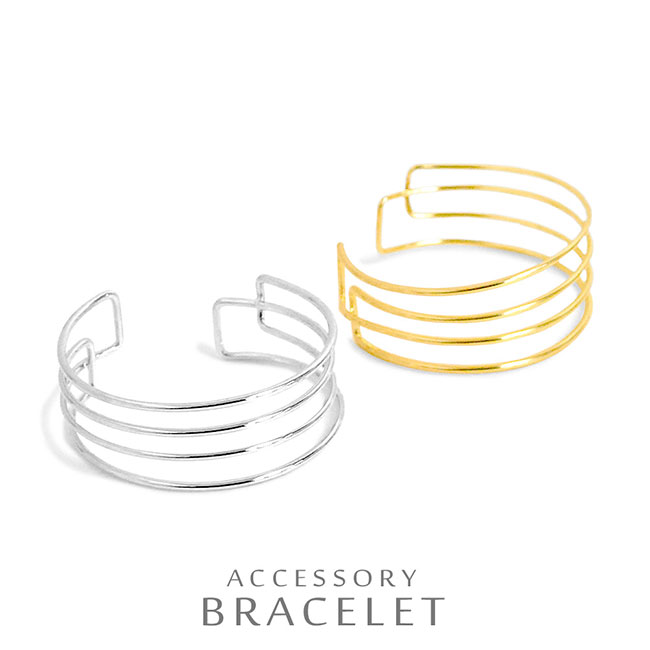 バングル ブレスレット メタル 多重ライン ワイド 幅広 レディース 女性用 シンプル 四連 光沢感 ツヤあり 艶あり つや有り 手首 リストバンド パーティー...