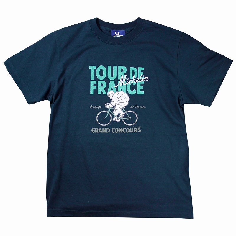 楽天バイシクルギフトミシュラン Tシャツ （Michelin） T-Shirt ツールドフランス2 （Tour de France 2） スレート 半袖 自転車 ツールドフランス レトロ 自転車柄 デザイン おしゃれ ミシュランマン スタンダードビブ ビバンダム 自転車乗り オフィシャルグッズ 夏 綿 男女兼用 メール便送料無料