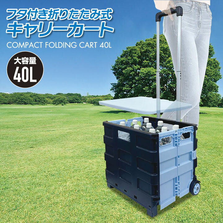 【特別価格 アウトドア】折りたたみ キャリーカート フタ付き 耐荷重 40kg 大容量 40L キャスター付き テーブル 軽量 コンパクト アウトドア キャンプ ピクニック スポーツ ショッピングカート お買い物 ハンドキャリー 台車 コンテナカート キャリアカート たたんで収納のサムネイル