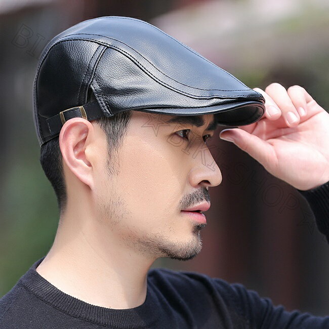 レザー革ベレー　PU革生地ベレー　ベレー帽　ハンチング 　クラシックデザイン ヘリンボーン チェック ツバ付　軽くて　通気性が良い　帽子　キャップ　ハンチング帽 　キャップ　 　ベレー帽　 帽子 　男女兼用　高通気性のベレー帽　ベレー　55から60cm対応