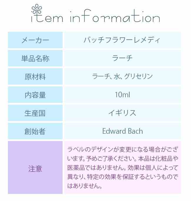 ラーチ バッチフラワーレメディ 日本国内正規品 グリセリン ネルソン