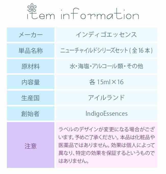 ニューチャイルド全16本セット インディゴエッセンス