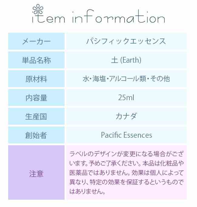 フラワーエッセンス パシフィックエッセンス ファイブエレメントフォーミュラ 土 Earth