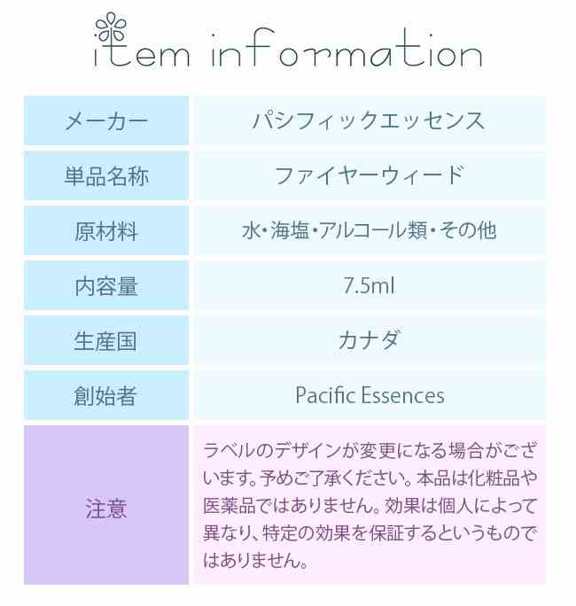 フラワーエッセンス パシフィックエッセンス キット1 ファイヤーウィード