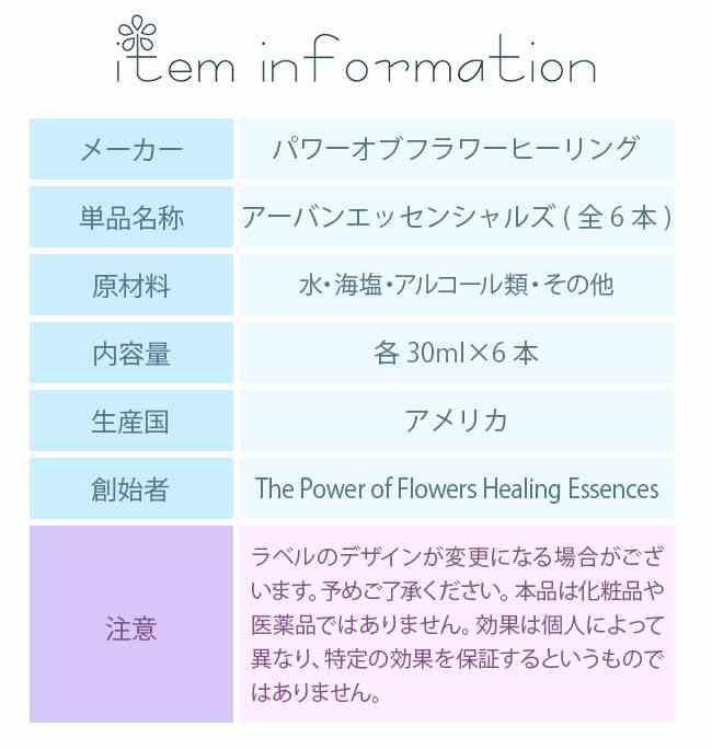 フラワーエッセンス パワーオブフラワーヒーリング アーバンエッセンシャルズ アーバンエッセンシャルズ 全6本