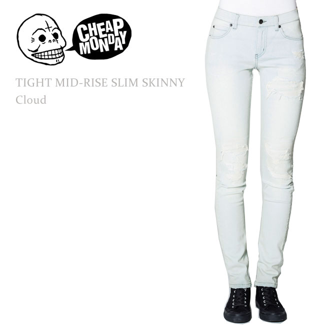 【SALE】Cheap Monday（チープマンデー）TIGHT MID RISE SLIM SKINNY Cloudスキニー/デニム/ダメージ加工/デストロイデニム