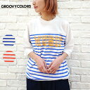 SALE セール GROOVY COLORS グルーヴィーカラーズ 天竺ボーダー MUSIC FOOTBALL Tシャツ 1632408 レディース Tシャツ トップス 半袖 5分袖 プルオーバー プリント プリントTシャツ ロゴTシャツ