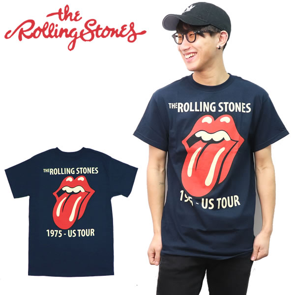 ザ ローリングストーンズ【THE ROLLING STONES】1975 US TOUR Tシャツ ロックT バンドT ヒップホップ ロゴT 正規品 本物 NAVY ネイビー【ネコポスのみ送料無料】