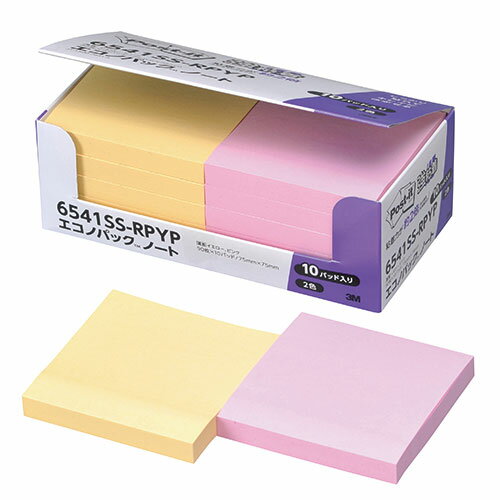 3M Post-it ポストイット エコノパック強粘着ノート パステルカラーY/P 3M-6541SS-RPYP【メーカー直送】