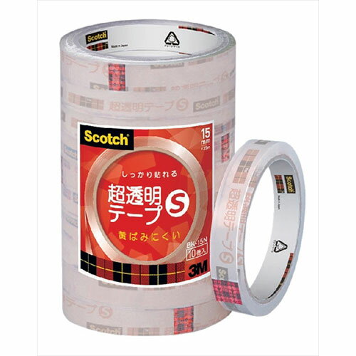 3M Scotch スコッチ 超透明テープS 工業用包装 10巻入 15mm 3M-BK-15N【メーカー直送】