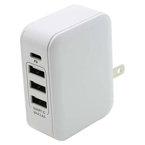 PD対応、4台同時充電可能・USB PD(Power Delivery)対応で端末機器に応じて出力自動切替し、スマートフォンやタブレット等で使用可能 ・最大4台の機器を同時充電可能な4ポートタイプのAC充電器 ※同時充電時は合計出力5V/2...