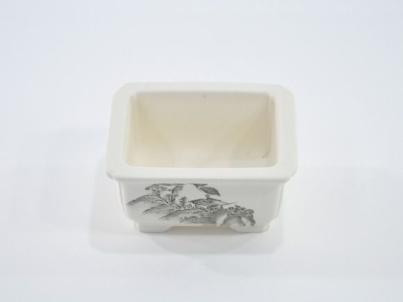 【瀬戸焼】【盆栽鉢】磁器 山水画 隅入り 3.5号【陶器鉢 盆栽鉢 】