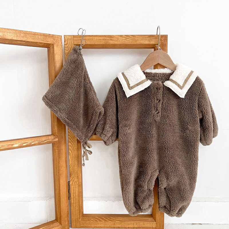 2000円→900円 ロンパース もこもこ ベビー 60cm 70cm 80cm ベビー 帽子付き 2点セット 綿 カジュアル カバーオール かわいい オールシーズン 春 秋 冬 おしゃれ 赤ちゃん キッズ 出産祝い 出産準備 3
