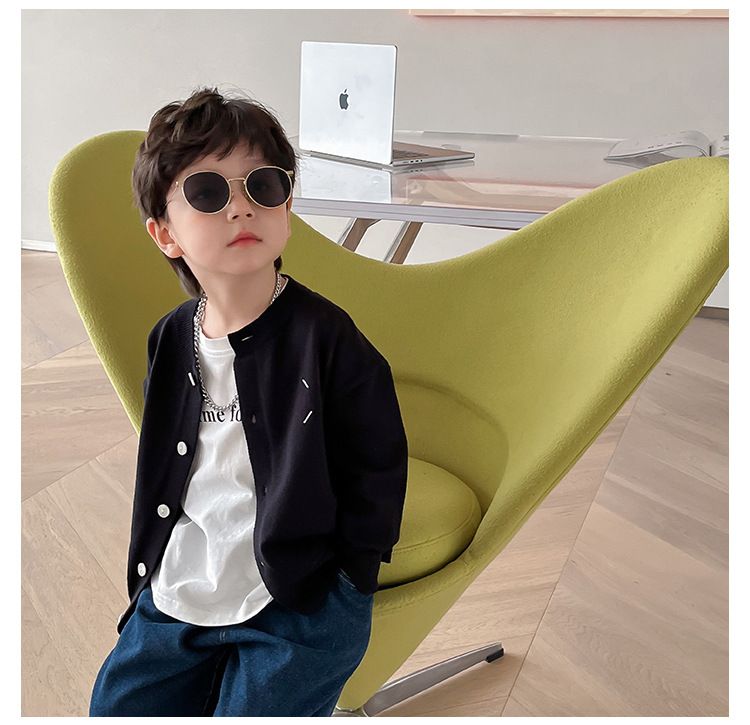 【延長セール】 1900→899円 ニットカーディガン カーディガン 子供服 ストライプ 男の子 女の子 シンプル ジャケット ラウンドネック 前開き ボタン 90 100 110 120 130 おしゃれ グレー ブラック アイボリー キッズ ジュニア 春 秋 冬 2