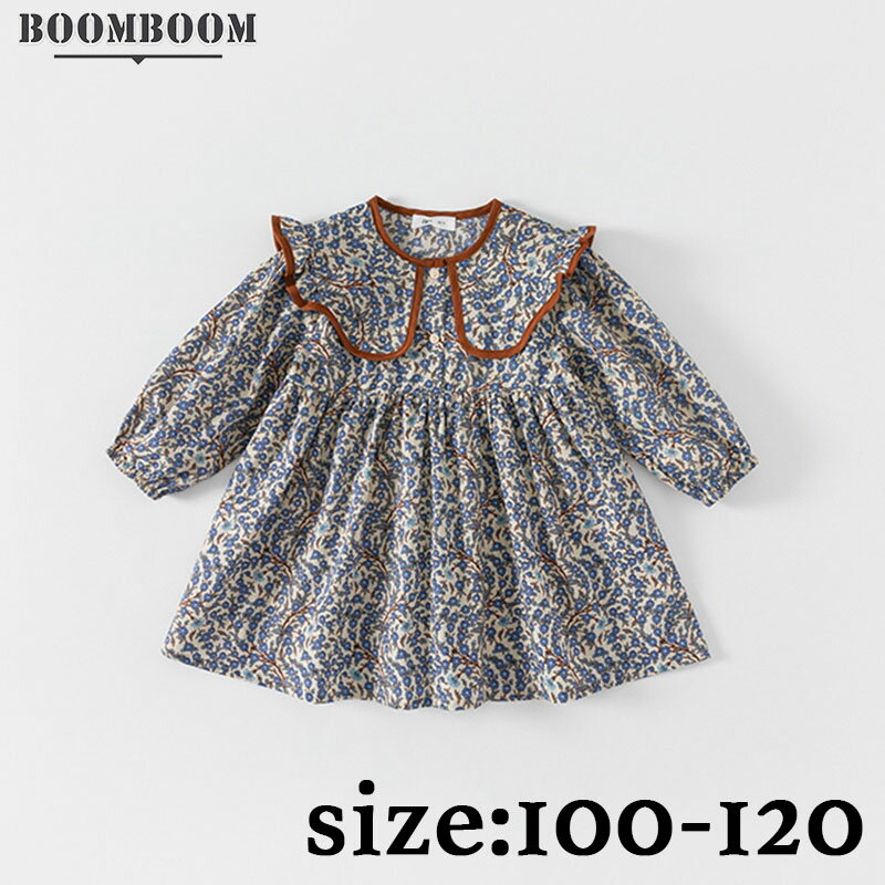 送料無料 ワンピース キッズ 花柄 襟 綿100 韓国風 110cm 120cm 130cm フリル かわいい 女の子 子供ワ..
