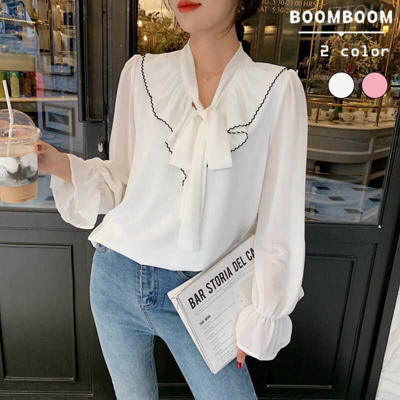 Rakuten - 【延長セール】綺麗めブラウス リボン 長袖 レディース おしゃれ 春秋 無地 20代 30代 40代 白 シースルー トップス 韓国ファッション 韓国スタイル 韓国女性服 ホワイト ライトピンク きれいめ