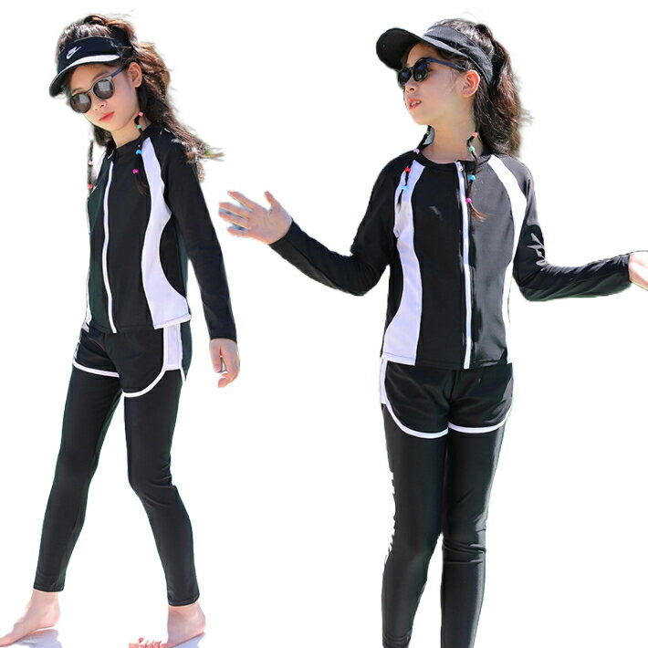 ジュニア 水着 女の子 セパレート 上下3点セット ラッシュガード キッズ スクール水着 おしゃれ みずぎ セパレート 長袖 スイミング プール 高校生 小学校授業 子供水着 タンキニ ビキニ 水着セット 温泉 サーフィン ウェットスーツ130 140 150 160cm