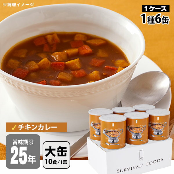 非常食 サバイバルフーズ チキンカレー(大缶1号缶＝約334g)×6缶セット 約60食相当 25年保存 セイエンタプライズ