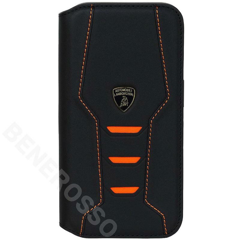 樂天商城 - ランボルギーニ iPhone 15Pro レザー ブックタイプケース ウラカン D16 オレンジ LB-TPUFCIP15P-HU/D16-OE