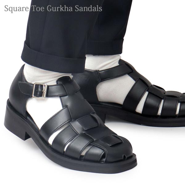 グルカサンダル メンズ ブラック 黒 グラベラ glabella スクエアトゥ 靴 くつ シューズ SQUARE TOE GURKHA SANDALS 男性 紳士 送料無料 GLBT-283