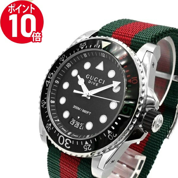 グッチ 腕時計（メンズ） 《ポイント10倍_20日23:59迄》グッチ 腕時計 GUCCI メンズ DIVE ダイブ 45mm ブラック×グリーン×レッド YA136209A | ブランド