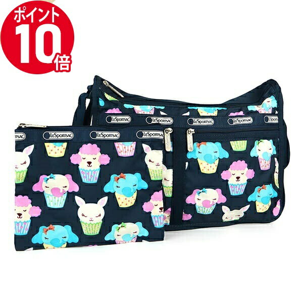 《ポイント10倍_15日23:59迄》レスポートサック ショルダーバッグ レディース LeSportsac DELUXE EVERYDAY BAG アニマル柄 ネイビー系 7507 P730 ブランド