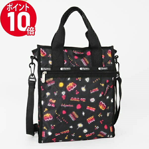 《ポイント10倍_15日23:59迄》レスポートサック トートバッグ LeSportsac SMALL N/S TOTE 縦型 2wayショルダーバッグ ネオン風 キュート柄 ブラック系 3538 E481 | ブランド