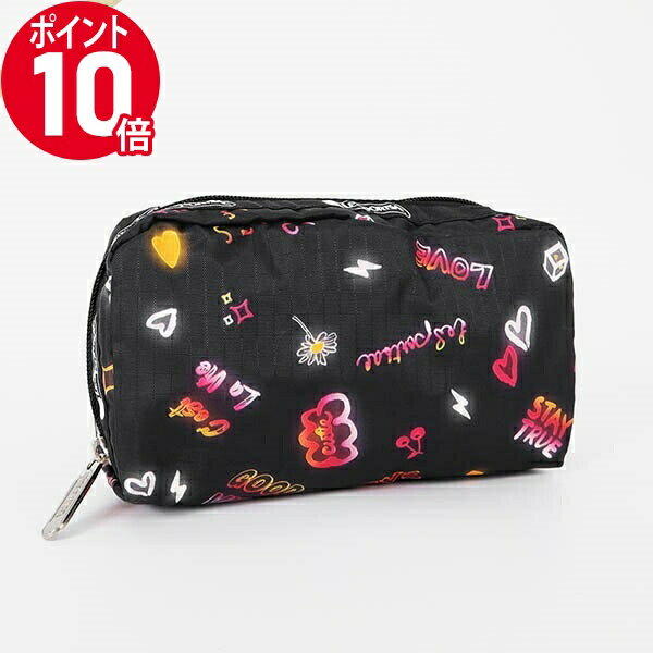 レスポートサック ポーチ（レディース） 《ポイント10倍_15日23:59迄》レスポートサック ポーチ LeSportsac RECTANGULAR COSMETIC ネオン風 キュート柄 ブラック系 レディース 6511 E481| メール便送料無料 | ブランド