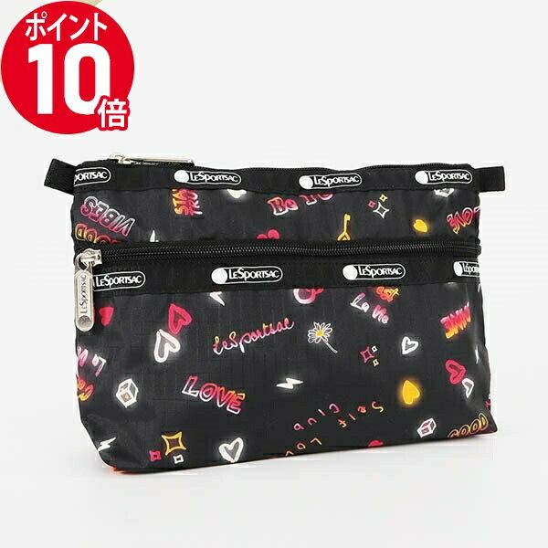 レスポートサック ポーチ（レディース） 《ポイント10倍_15日23:59迄》レスポートサック ポーチ LeSportsac COSMETIC CLUTCH ネオン風 キュート柄 ブラック系 レディース 7105 E481 | ブランド