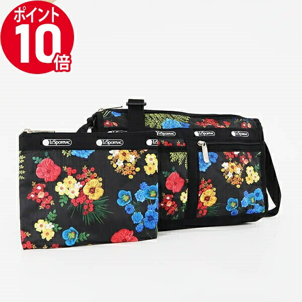 《ポイント10倍_12日23:59迄》レスポートサック ショルダーバッグ LeSportsac DELUXE SHOULDER SATCHEL 花柄 ブラック系マルチカラー レディース 7519 E477