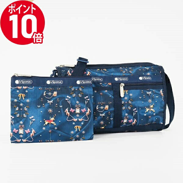 ショルダーバッグ 《ポイント10倍_15日23:59迄》レスポートサック ショルダーバッグ LeSportsac DELUXE SHOULDER SATCHEL カルーセル柄 ブルー レディース 7519 E480