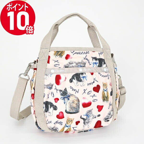 《P10倍_11日01:59まで》LeSportsac レスポートサック ショルダーバッグ SMALL JENNI 2way ミニトートバッグ キャット柄 ライトピンク ベージュ 8056 E479