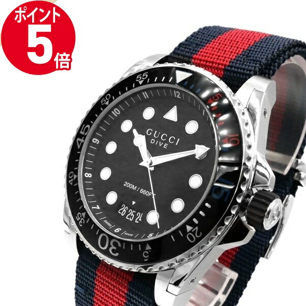 グッチ 腕時計（メンズ） 《P5倍&クーポン_18日23:59迄》グッチ 腕時計 GUCCI メンズ DIVE ダイブ 45mm ブラック×ネイビー×レッド YA136210 | ブランド