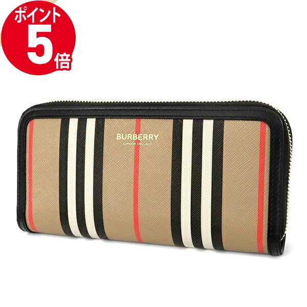 バーバリー 財布（レディース） 《P5倍&クーポン_18日23:59迄》バーバリー 長財布 ラウンドファスナー BURBERRY アイコンストライプ チェック柄 ベージュ系 8027427