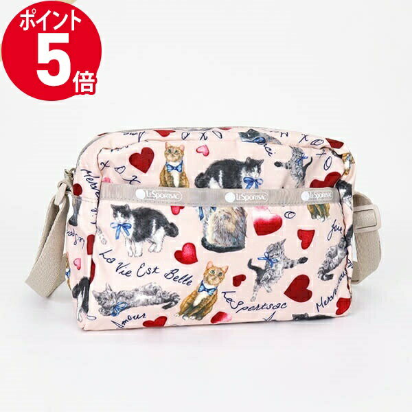 ショルダーバッグ 《P5倍&クーポン_18日23:59迄》レスポートサック ショルダーバッグ LeSportsac MINI CROSSBODY キャット柄 ライトピンク×ベージュ レディース 2434 E479 | ブランド