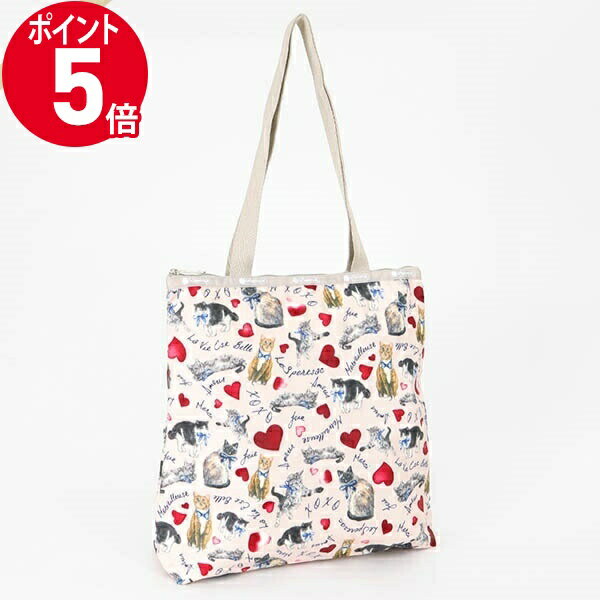 トートバッグ 《ポイント5倍_16日01:59迄》レスポートサック トートバッグ LeSportsac EASY MAGAZINE TOTE キャット柄 ライトピンク×ベージュ 3531 E479 | ブランド