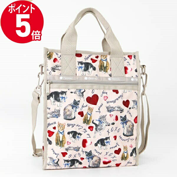 ショルダーバッグ 《P5倍&クーポン_18日23:59迄》レスポートサック トートバッグ LeSportsac SMALL N/S TOTE 縦型 2wayショルダーバッグ キャット柄 ライトピンク×ベージュ 3538 E479 | ブランド