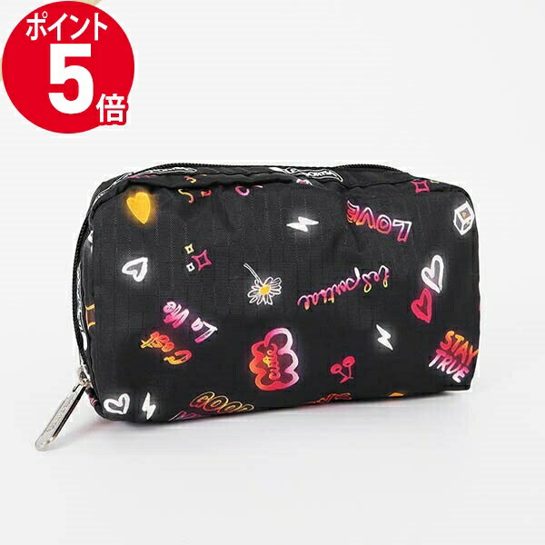 レスポートサック ポーチ（レディース） 《ポイント5倍_27日1:59迄》レスポートサック ポーチ LeSportsac RECTANGULAR COSMETIC ネオン風 キュート柄 ブラック系 レディース 6511 E481| メール便送料無料 | ブランド