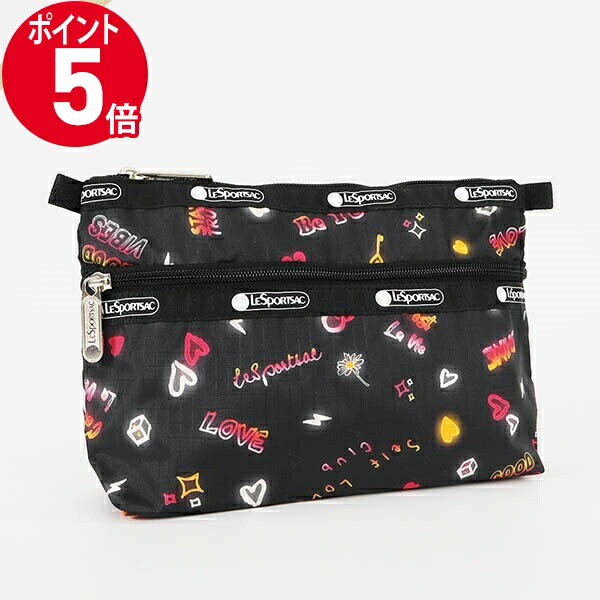 《ポイント5倍_16日01:59迄》レスポートサック ポーチ LeSportsac COSMETIC CLUTCH ネオン風 キュート柄 ブラック系 レディース 7105 E481 | ブランド