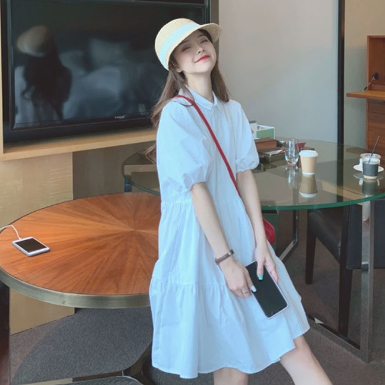 チュニック パフスリーブ フレア ワンピース ティアード ワンピース Aライン チュニックワンピ シャツワンピース 大きいサイズ 大人可愛い 半袖 夏 レディース ゆったり 春 フリル ミニワンピース 夏服 シンプル カジュアル ゆったり 体型カバー 着瘦せ