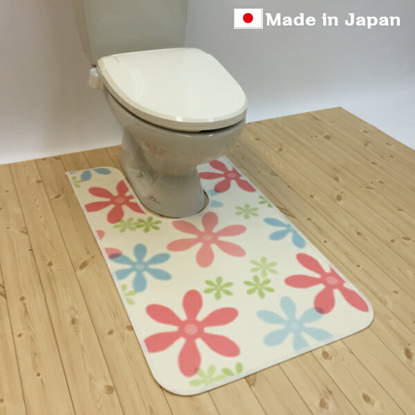 楽天BRiGHTX27【お得なクーポン】 トイレマット 拭ける 撥水 60cm×100cm 花柄 耳長 ロング かわいい 清潔 抗菌 防カビ 防炎 日本製品 滑り止め 日本製 made in japan 洗濯 抗菌 防臭 おしゃれ かわいいフラワー オフホワイト 白 乳白色 カラフル インテリア はっ水