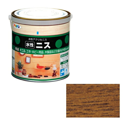 ◆木目を生かした美しい仕上がり◆特長◆●着色とニス塗りが同時にでき、木目を生かした美しいツヤに仕上がります。 ●水性塗料なので塗りやすく、用具の後始末も水でできます。◆ポイント◆着色とニス塗りが同時にでき、塗りやすい水性のアクリルニス ◆使用用途◆●木工品、工作・ホビー用品、木製品などの屋内の木部。(床を除く) ◆うすめ方◆塗りにくいときは水(5%以内)でうすめて下さい。◆乾燥時間◆夏期／30分〜1時間　冬期／2〜3時間◆標準塗り面積◆【2回塗り】 100ml：0.8〜1.3m 2 300ml：2.3〜4.2m 2 0.7L：5.4〜9.8m 2