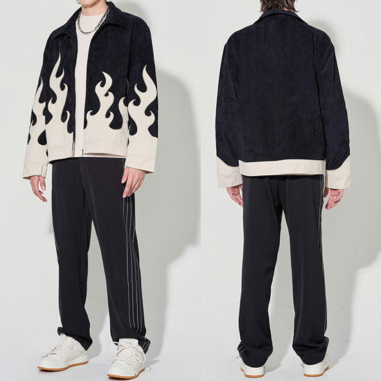 スタジャン メンズ ストリート系 ブルゾン メンズ ジャケット メンズ ファイヤーパターン ファイアー 原宿系 メンズ ヴィジュアル系 ファッション メンズ インポート ミリタリージャケット 送料無料 2022 春 秋 冬 新作 B系 個性的 ホスト オラオラ系 ヤンキー チンピラ