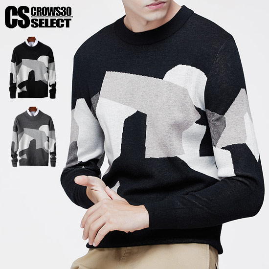 セーター メンズ モード系 ロンT ヴィジュアル系 ファッション ニットソー 幾何学 バイカラー ロングTシャツ メンズ インポート 個性的 V系 ヴィジュアル...