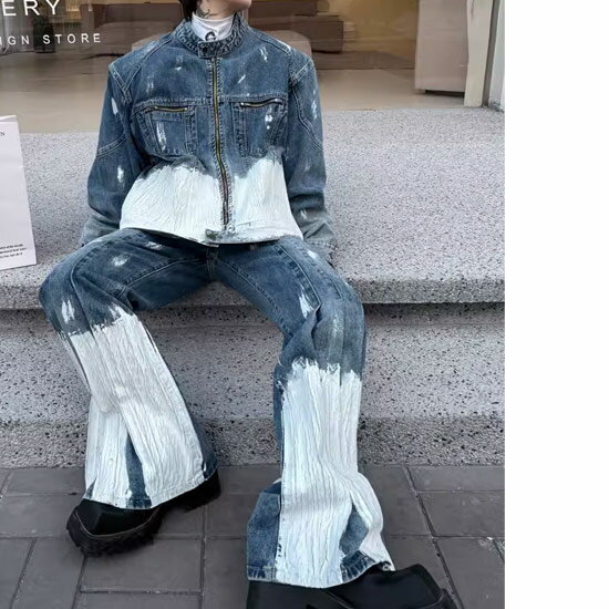 オラオラ系 セットアップ メンズ Gジャン メンズ デニムジャケット ストリート系 オールインワン メンズ 汚し加工 バイカラー つなぎ 作業着 B系 ストリート系 上下セット ヒップホップ 作業着 ヤンキー チンピラ 送料無料 2024 春 秋 冬 新作 バイカー 極道 半ぐれ ヤクザ