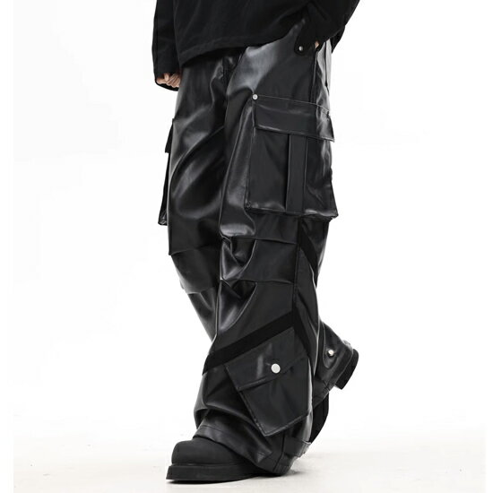 オラオラ系 カーゴパンツ メンズ ワイドパンツ メンズ PU レザーパンツ メンズ ワイドカーゴパンツ メンズドカタ系 ガテン系 パンツ オシャレ 20代 30代 40代 50代 個性的 ヤンキー チンピラ 悪羅悪羅系 BTS系 三代目系 LDH系
