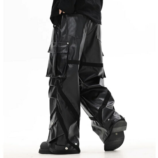 オラオラ系 カーゴパンツ メンズ ワイドパンツ メンズ PU レザーパンツ メンズ ワイドカーゴパンツ メンズドカタ系 ガテン系 パンツ オシャレ 20代 30代 40代 50代 個性的 ヤンキー チンピラ 悪羅悪羅系 BTS系 三代目系 LDH系