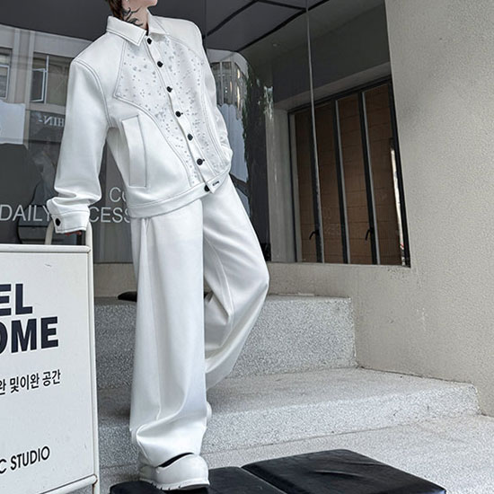 オラオラ系 セットアップ メンズ Gジャン メンズ デニムジャケット ストリート系 オールインワン メンズ つなぎ 作業着 ホワイト 白 ワイドパンツ B系 ストリート系 上下セット ヒップホップ ダンサー 作業着 ヤンキー チンピラ 秋 冬 新作 バイカー 極道 半ぐれ ヤクザ