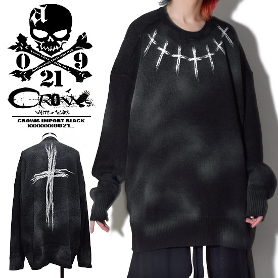 ロングTシャツ メンズ セーター メンズ モード系 メンズ ニットソー 大きいサイズ ロンT 十字架 クロス ペイント インポート 個性的 V系 ヴィジュアル系...