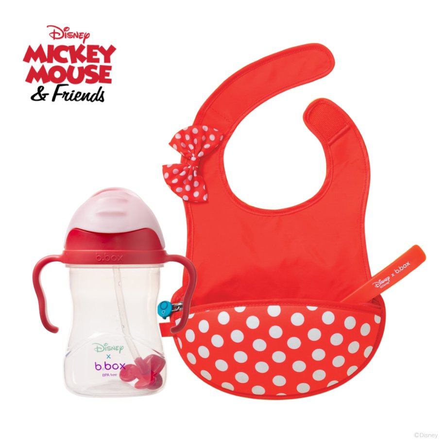 シッピーカップ ミニーコラボ ディズニー disney ストローマグカップ とトラベルビブ よだれかけ スプーンの3点セット プレゼント ギフトにも ビーボックス 誕生日 食事 新生児 赤ちゃん 男の子 女の子 トレーニングマグ 取っ手付き minnie 送料無料 bbox ミニーマウスのサムネイル